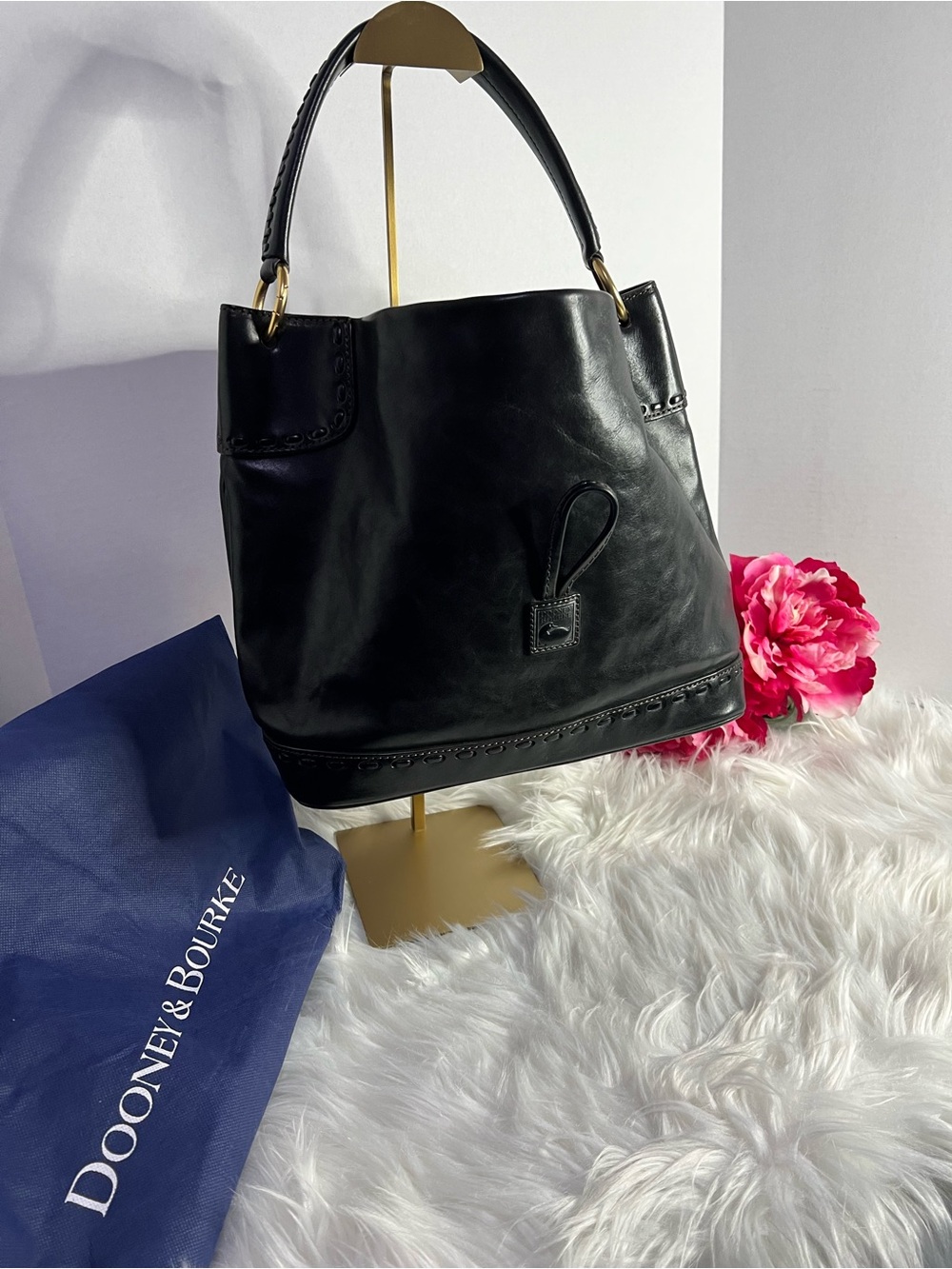 Dooney & Bourke Florentine Black Leather Toggle Tote Bag